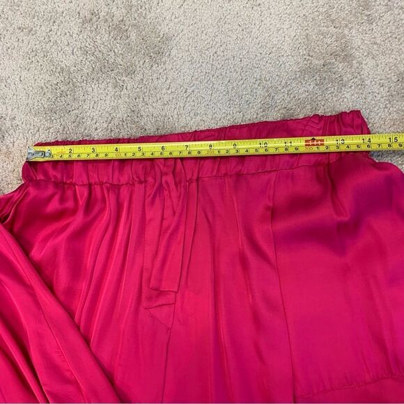 Think Be hot fuchsia pink satin high waisted straight leg  drawstring pants Sz L - Picture 11 of 15